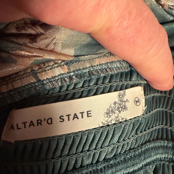 Altar'd State Floral Long Sleeve Dress in Teal and Cream - Picture 2 of 6